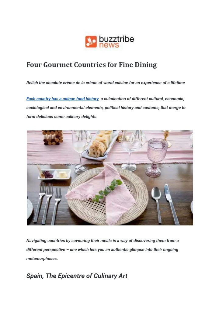 four gourmet countries for fine dining