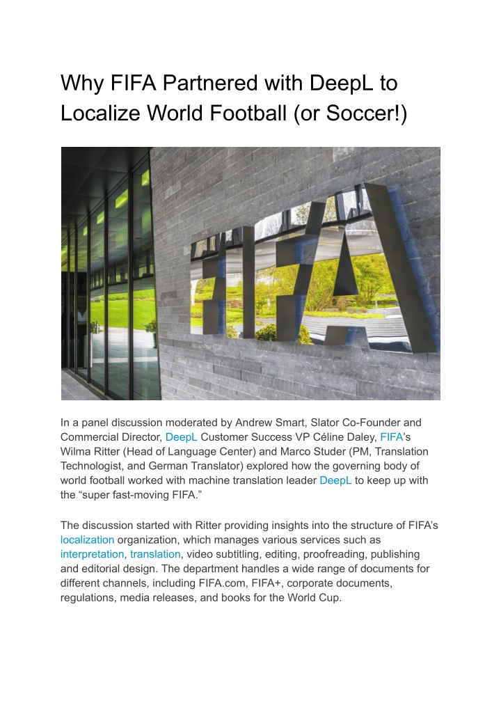 why fifa partnered with deepl to localize world