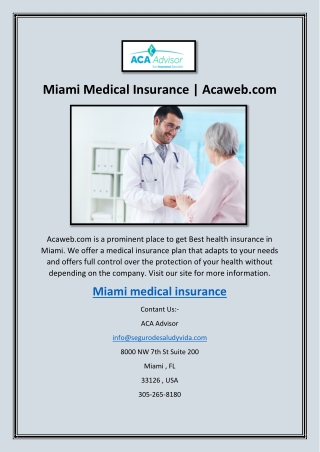Miami Medical Insurance | Acaweb.com