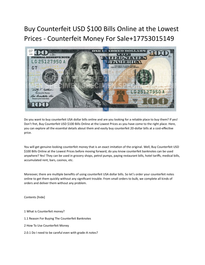 buy counterfeit usd 100 bills online