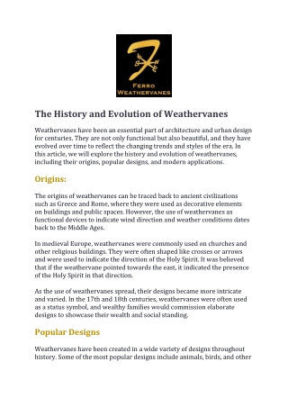 The History and Evolution of Weathervanes
