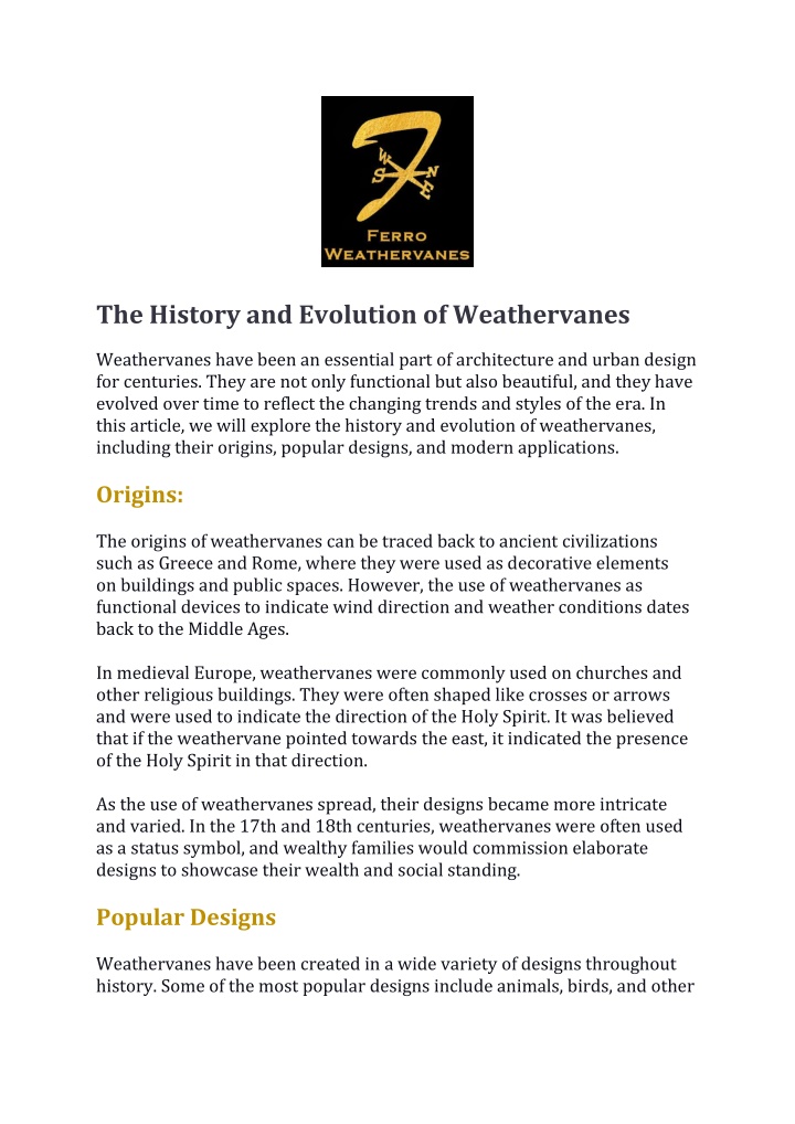 the history and evolution of weathervanes