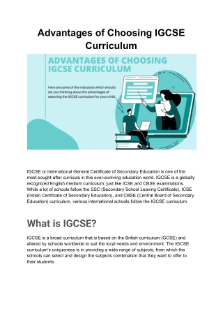advantages of choosing igcse curriculum