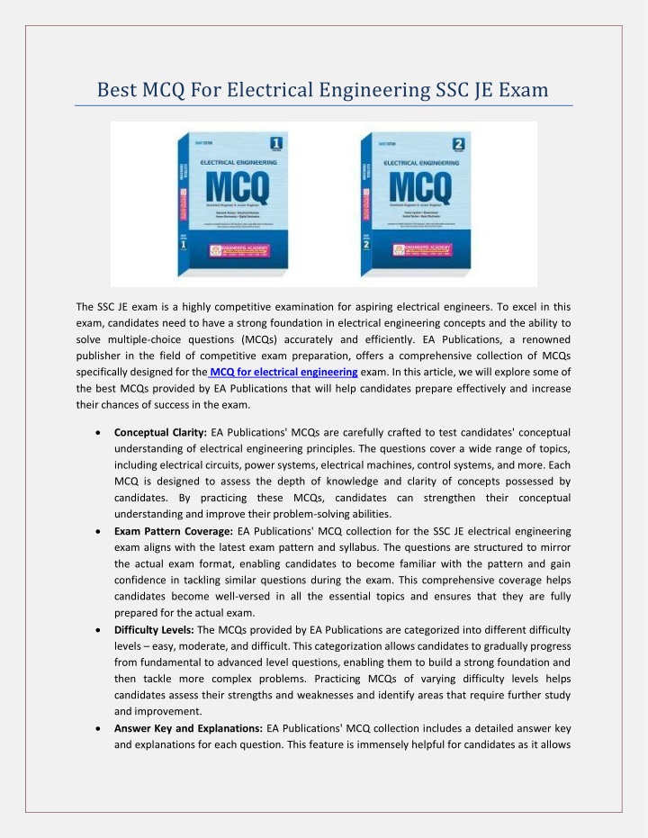 best mcq for electrical engineering ssc je exam