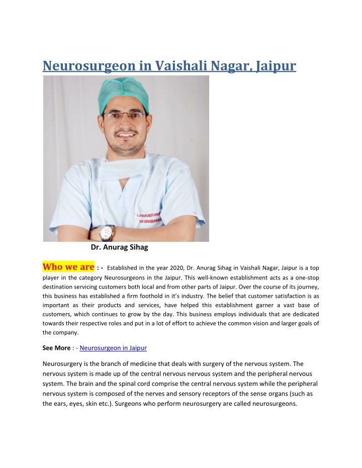 neurosurgeon in vaishali nagar jaipur