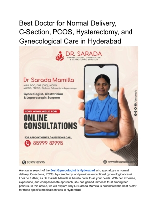 Best Doctor for Normal Delivery, C-Section, PCOS, Hysterectomy, and Gynecological Care in Hyderabad (1)