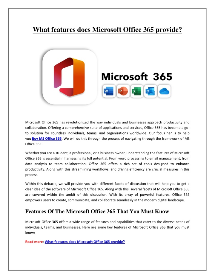 what features does microsoft office 365 provide