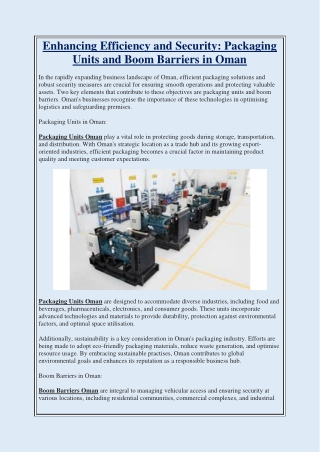 Enhancing Efficiency and Security Packaging Units and Boom Barriers in Oman