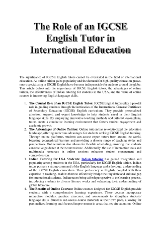 the significance of igcse english tutors cannot