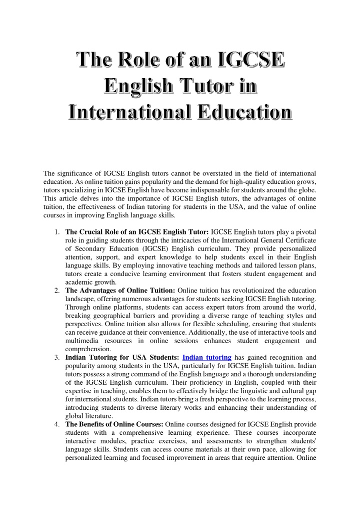 the significance of igcse english tutors cannot