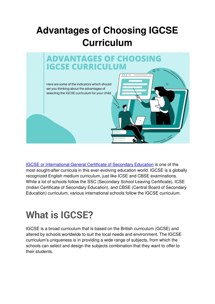 advantages of choosing igcse curriculum