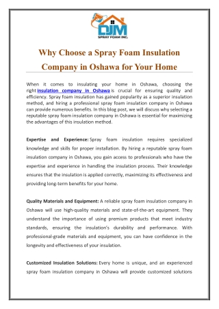 Why Choose a Spray Foam Insulation Company in Oshawa for Your Home