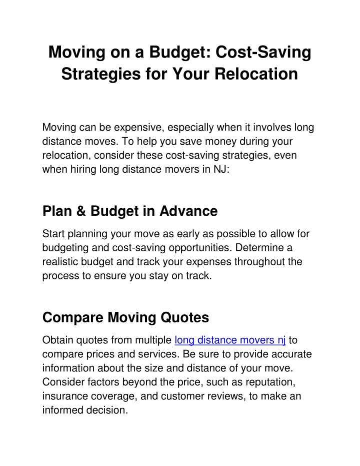 moving on a budget cost saving strategies