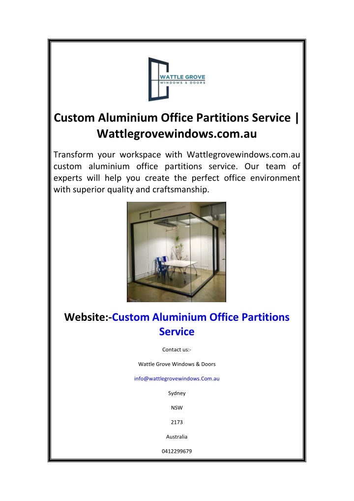 custom aluminium office partitions service