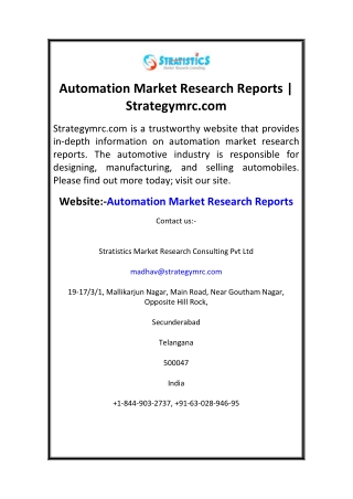 Automation Market Research Reports  Strategymrc.com