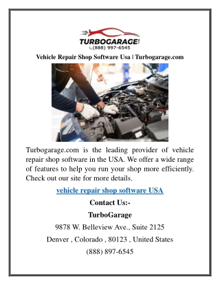 Vehicle Repair Shop Software Usa  Turbogarage