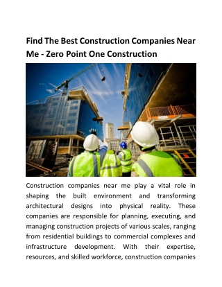 Find The Best Construction Companies Near Me - Zero Point One Construction