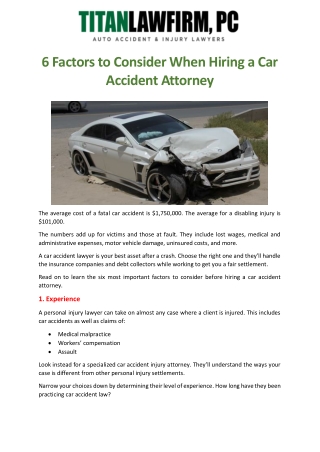 6 Factors to Consider When Hiring a Car Accident Attorney