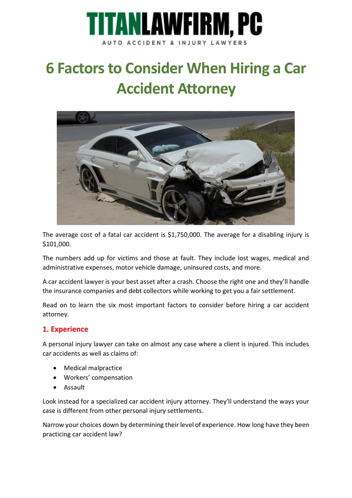 6 factors to consider when hiring a car accident