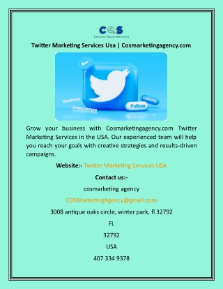 Twitter Marketing Services Usa  Cosmarketingagency