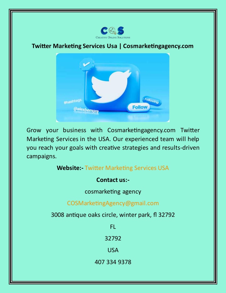 twitter marketing services usa cosmarketingagency