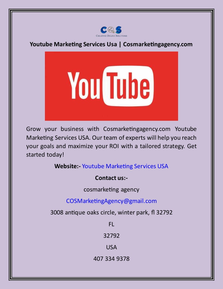 youtube marketing services usa cosmarketingagency