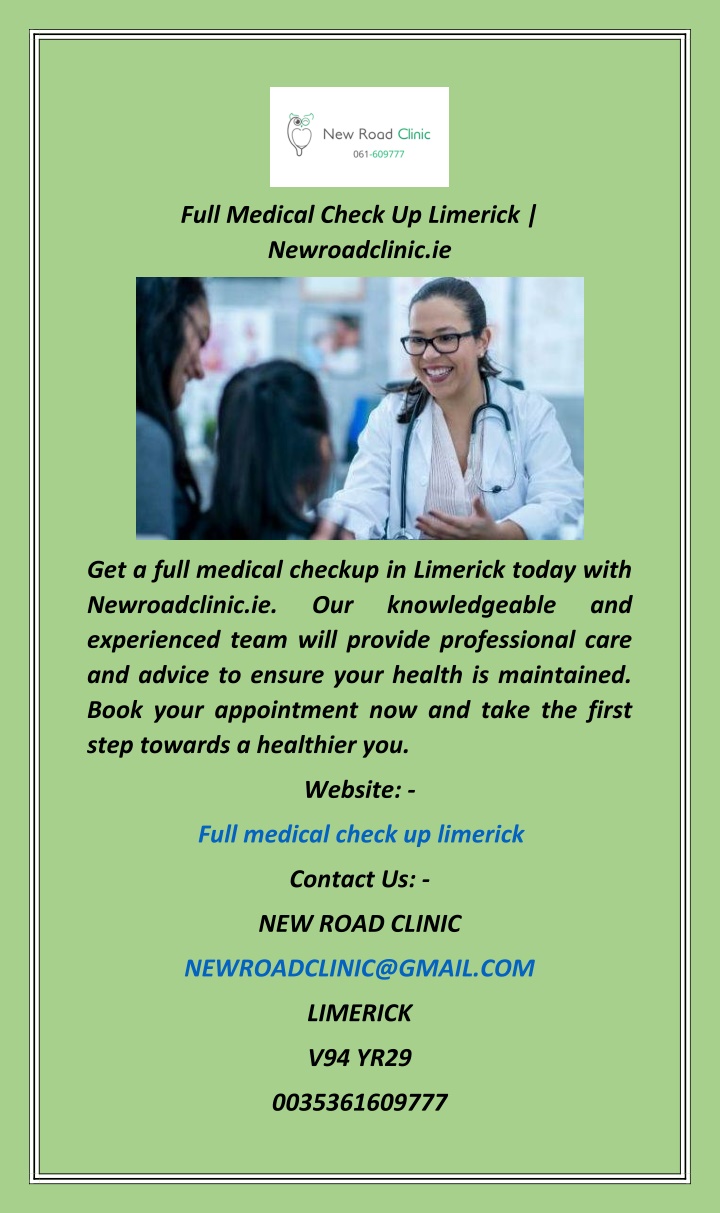 full medical check up limerick newroadclinic ie