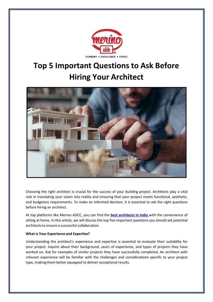 top 5 important questions to ask before hiring your architect