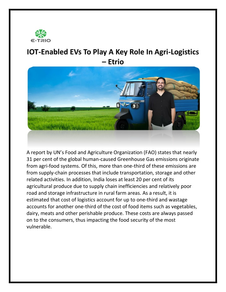 iot enabled evs to play a key role in agri
