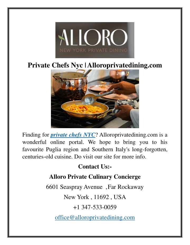 private chefs nyc alloroprivatedining com