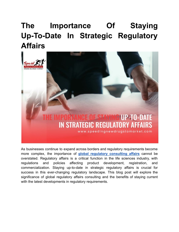 the up to date in strategic regulatory affairs