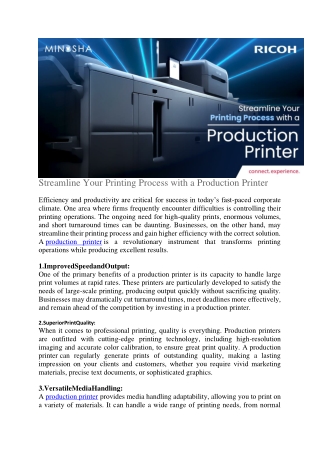 Streamline Your Printing Process with a Production Printer