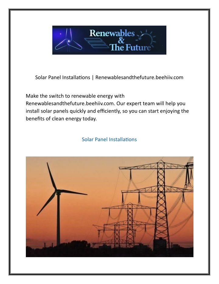 solar panel installations renewablesandthefuture