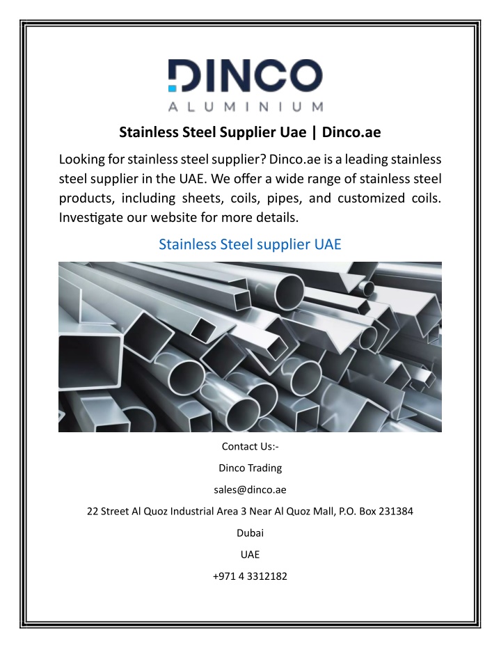 stainless steel supplier uae dinco ae