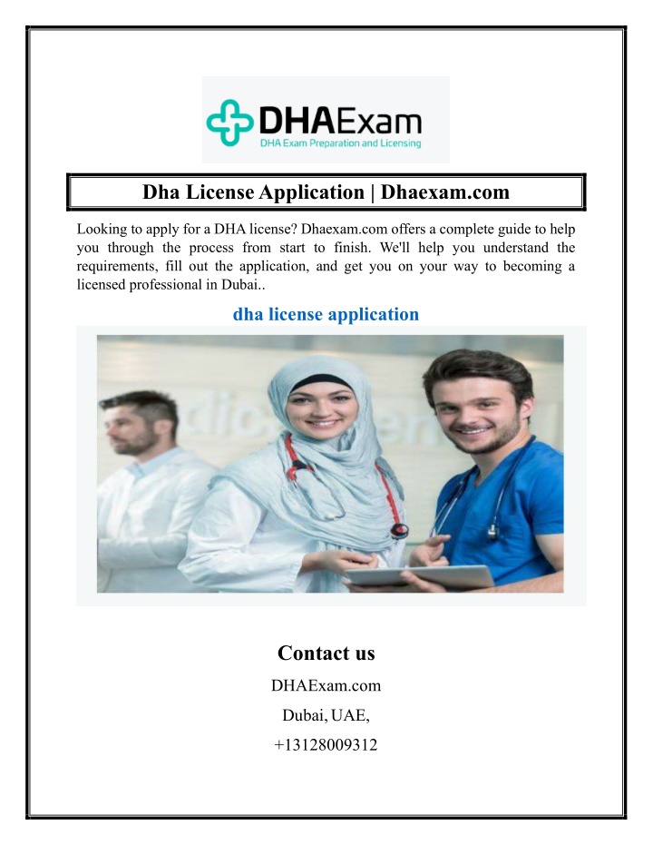 dha license application dhaexam com