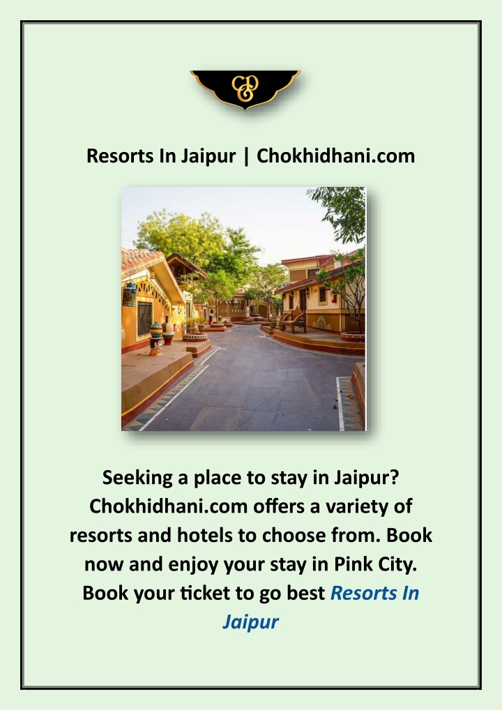 resorts in jaipur chokhidhani com