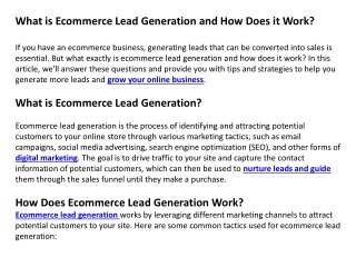What is Ecommerce Lead Generation and How Does it Work?