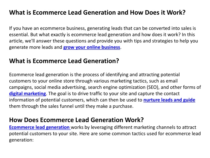 what is ecommerce lead generation and how does