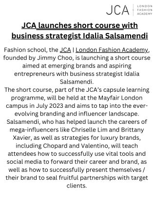JCA launches short course with business strategist Idalia Salsamendi