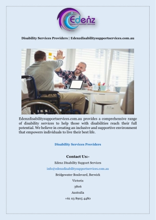 Disability Services Providers | Edenzdisabilitysupportservices.com.au