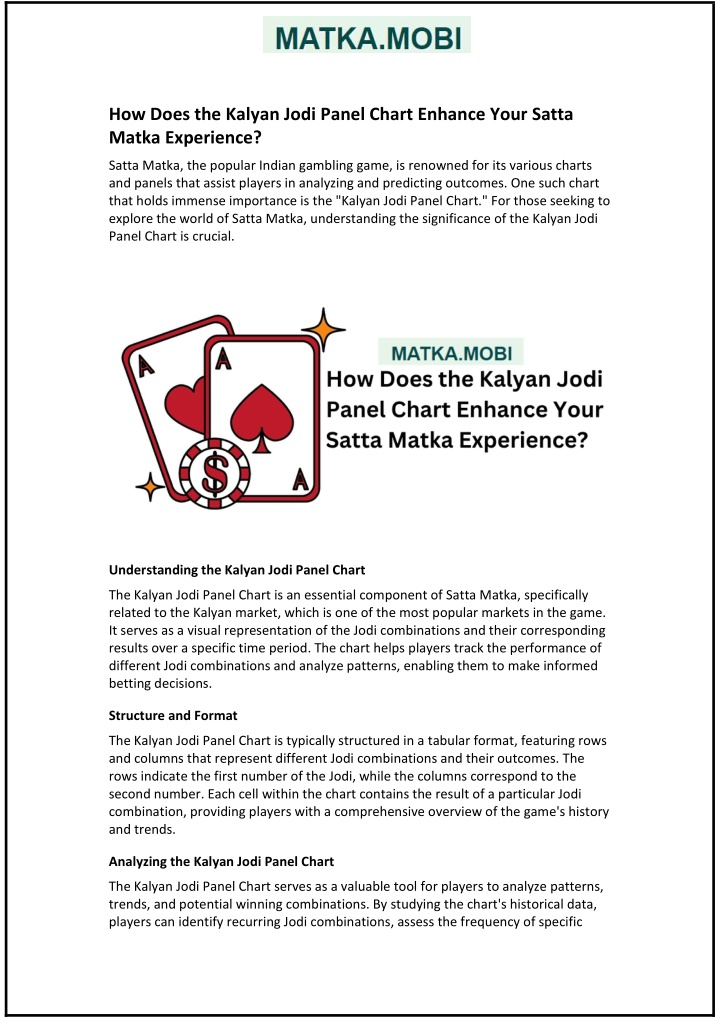 how does the kalyan jodi panel chart enhance your