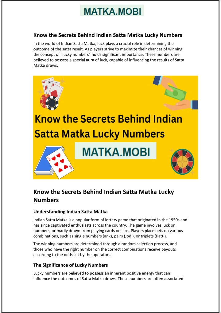 know the secrets behind indian satta matka lucky