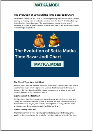 The Evolution of Satta Matka Time Bazar Jodi Chart