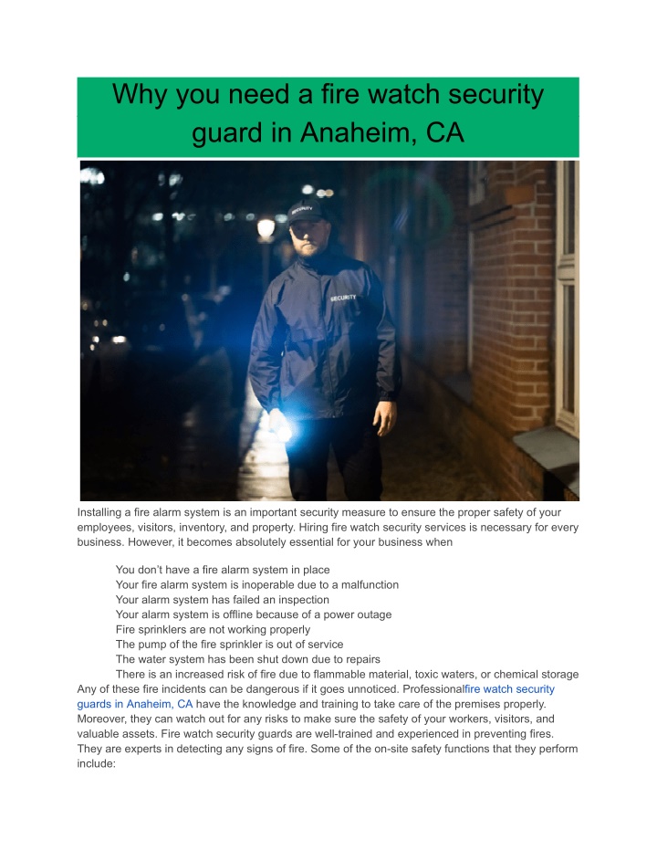 why you need a fire watch security guard