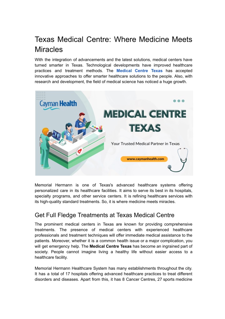 texas medical centre where medicine meets miracles