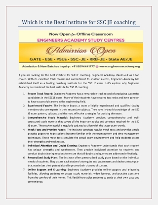 which is the best institute for ssc je coaching