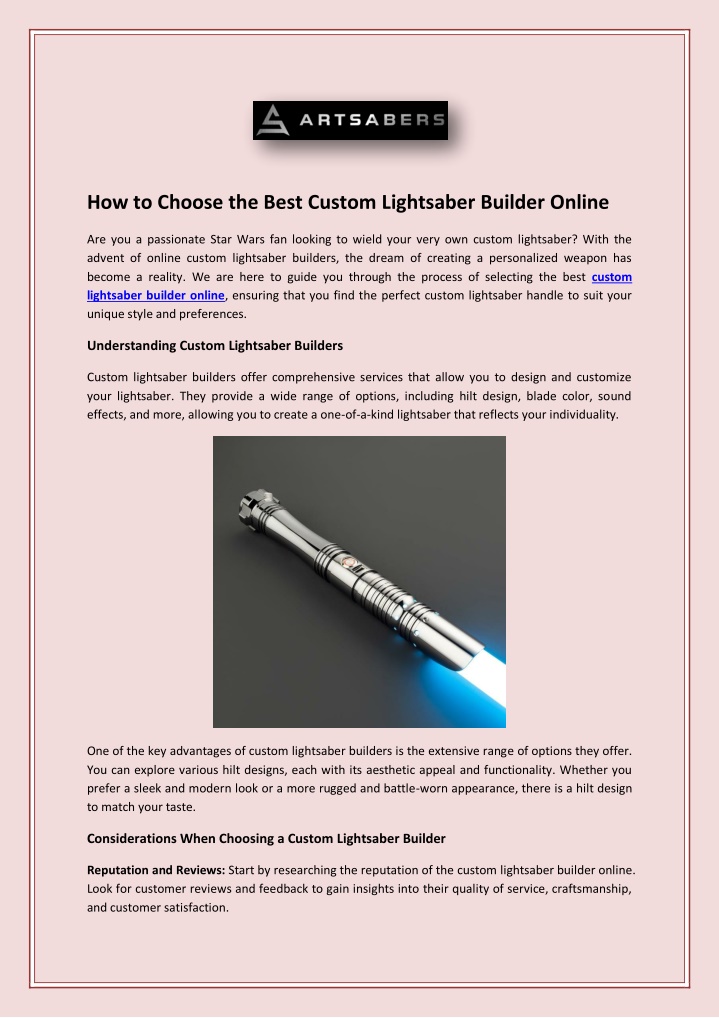 how to choose the best custom lightsaber builder