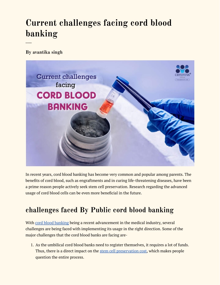 current challenges facing cord blood banking