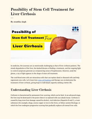 Possibility of Stem Cell Treatment for Liver Cirrhosis