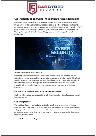 cybersecurity as a service the solution for small